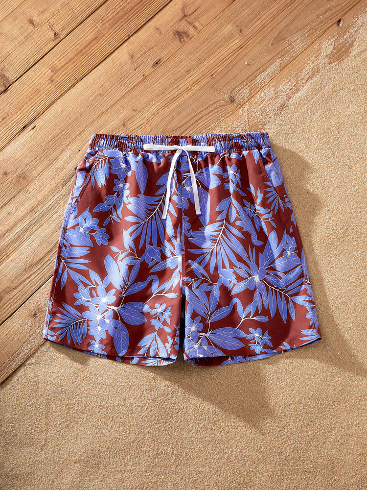 Family Matching Tropical Leaf Print Swimsuits Cutout One-Piece & Swim Trunks Set Multi-color