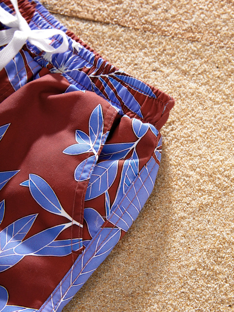 Family Matching Tropical Leaf Print Swimsuits Cutout One-Piece & Swim Trunks Set Multi-color