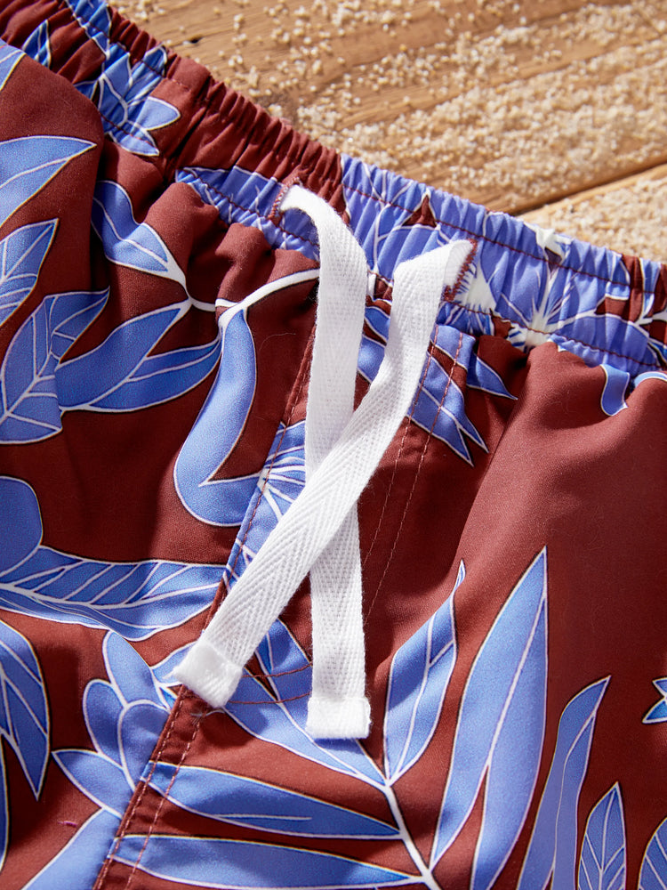 Family Matching Tropical Leaf Print Swimsuits Cutout One-Piece & Swim Trunks Set Multi-color