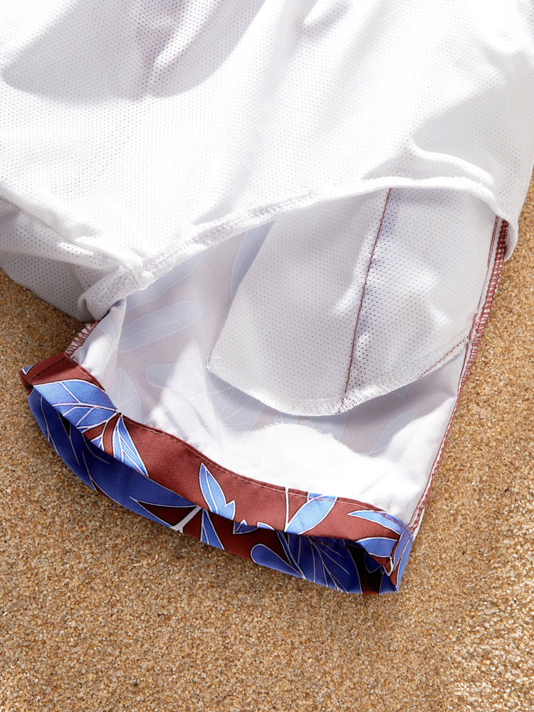 Family Matching Tropical Leaf Print Swimsuits Cutout One-Piece & Swim Trunks Set Multi-color