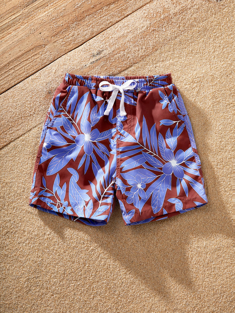 Family Matching Tropical Leaf Print Swimsuits Cutout One-Piece & Swim Trunks Set Multi-color