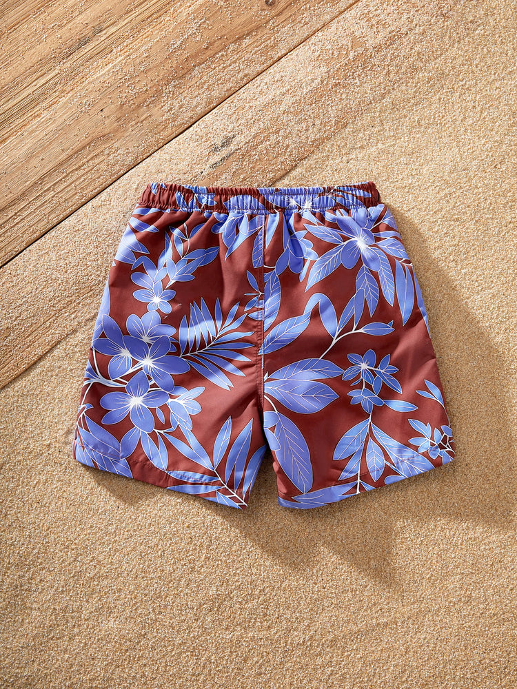 Family Matching Tropical Leaf Print Swimsuits Cutout One-Piece & Swim Trunks Set Multi-color