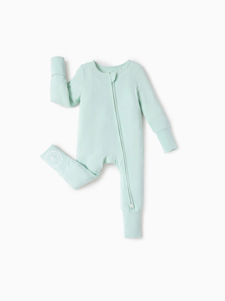 Bamboo Baby Boy/Girl 2-Pack Cute Animal Long Sleeve Romper 2-Way Zip Anti Slip Footie Pale Green