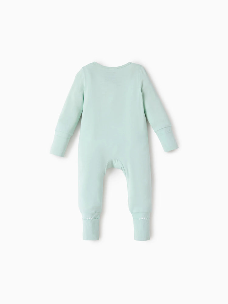 Bamboo Baby Boy/Girl 2-Pack Cute Animal Long Sleeve Romper 2-Way Zip Anti Slip Footie Pale Green