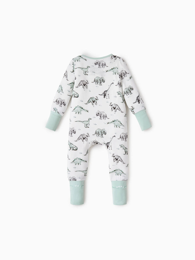 Bamboo Baby Boy/Girl 2-Pack Cute Animal Long Sleeve Romper 2-Way Zip Anti Slip Footie Pale Green