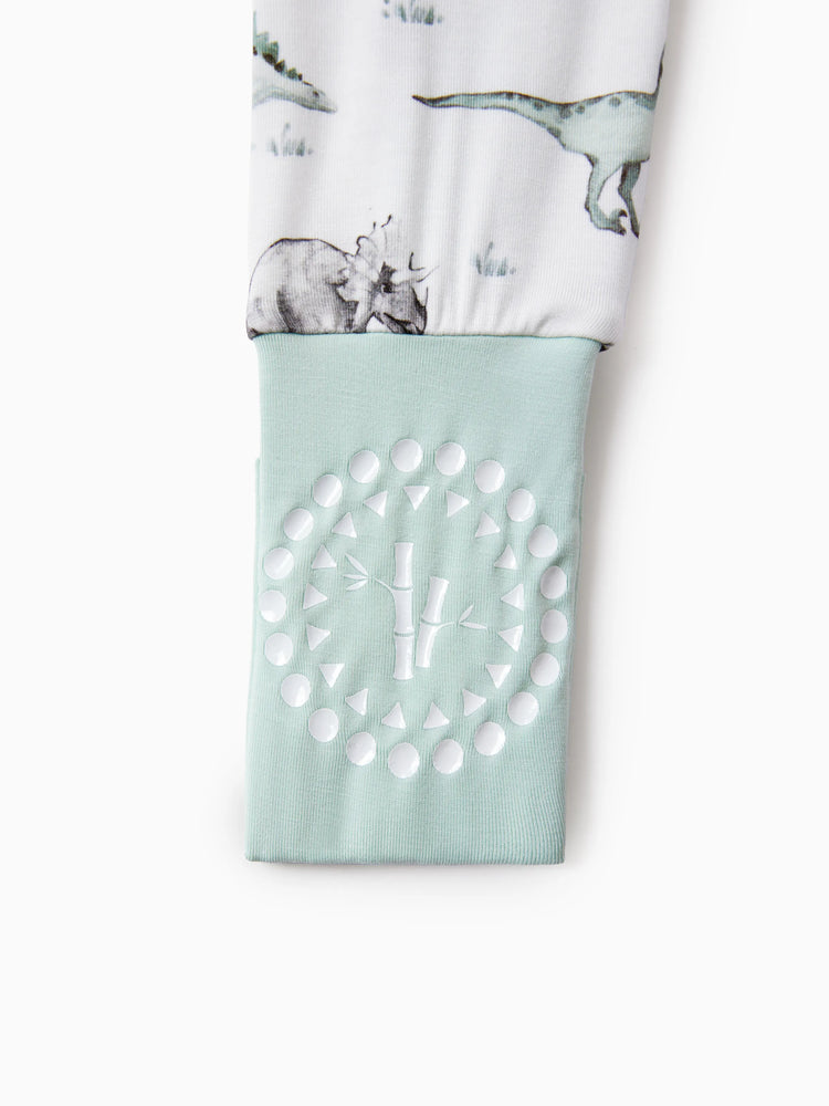 Bamboo Baby Boy/Girl 2-Pack Cute Animal Long Sleeve Romper 2-Way Zip Anti Slip Footie Pale Green