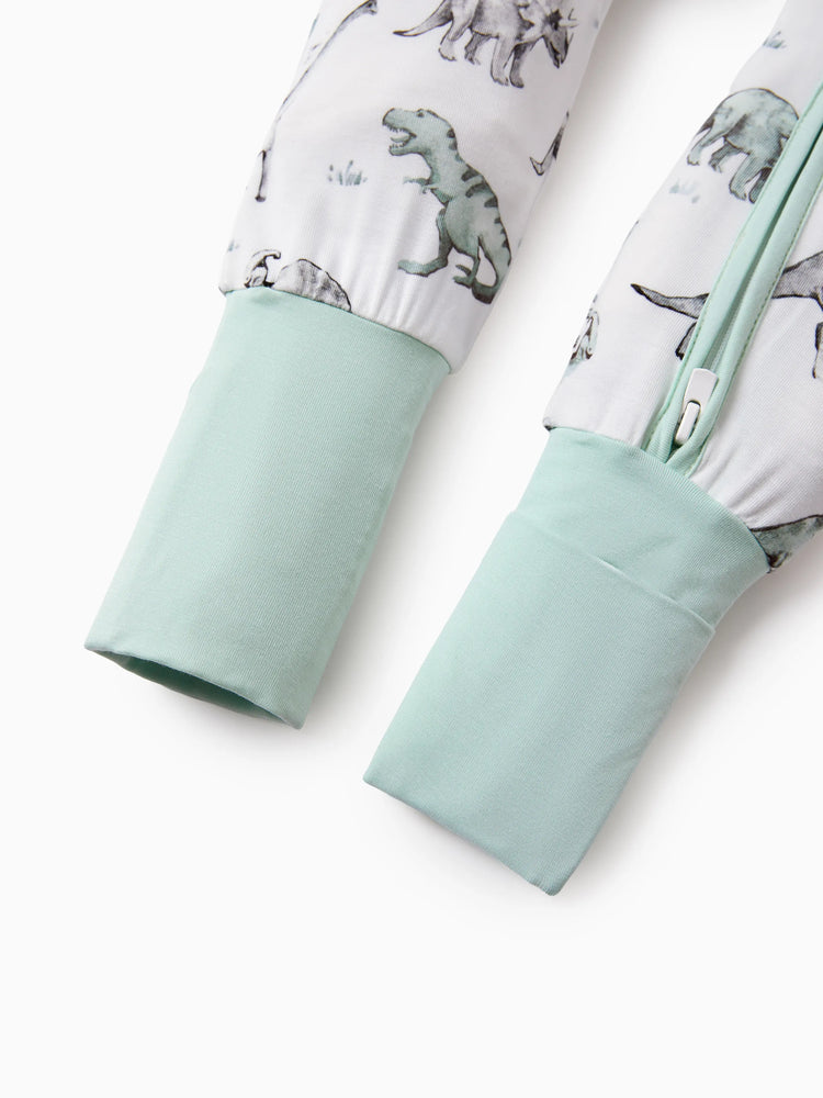 Bamboo Baby Boy/Girl 2-Pack Cute Animal Long Sleeve Romper 2-Way Zip Anti Slip Footie Pale Green