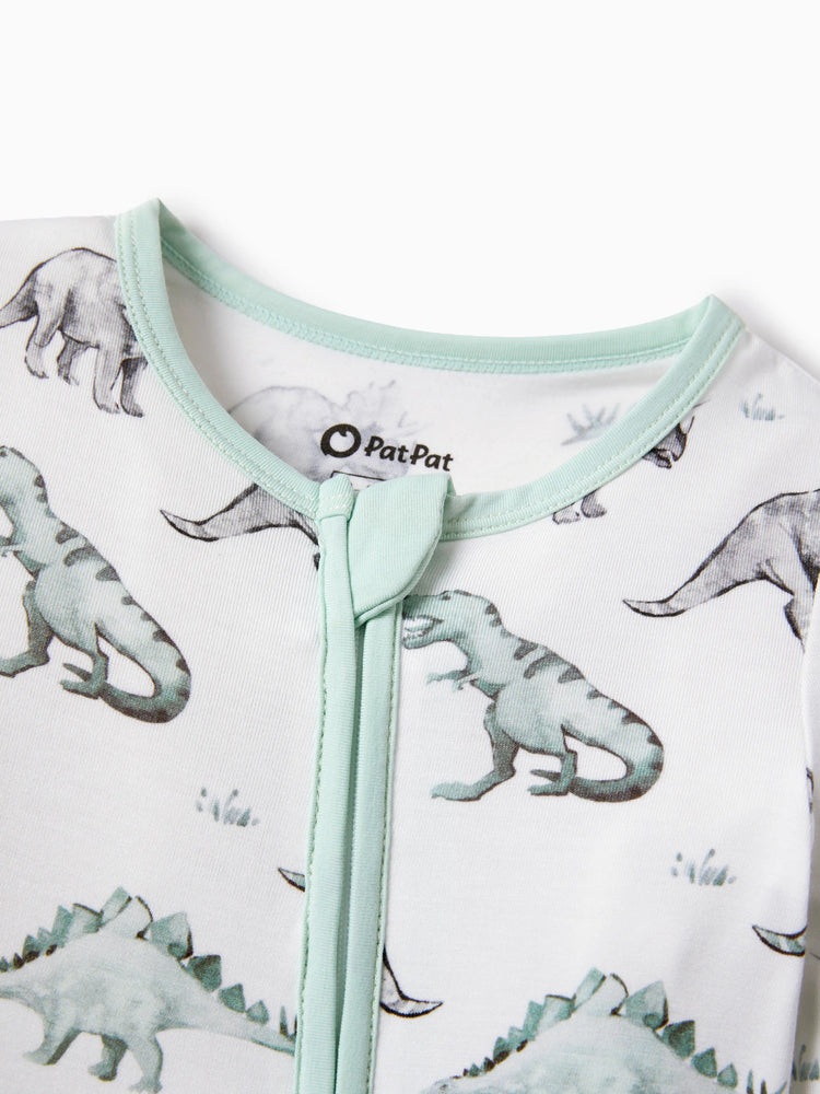 Bamboo Baby Boy/Girl 2-Pack Cute Animal Long Sleeve Romper 2-Way Zip Anti Slip Footie Pale Green