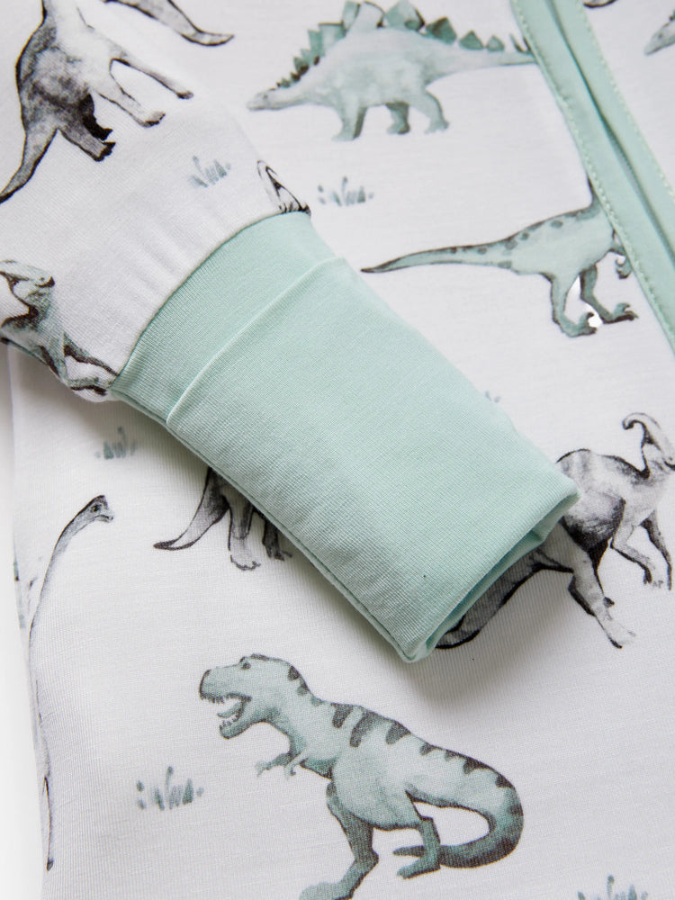 Bamboo Baby Boy/Girl 2-Pack Cute Animal Long Sleeve Romper 2-Way Zip Anti Slip Footie Pale Green