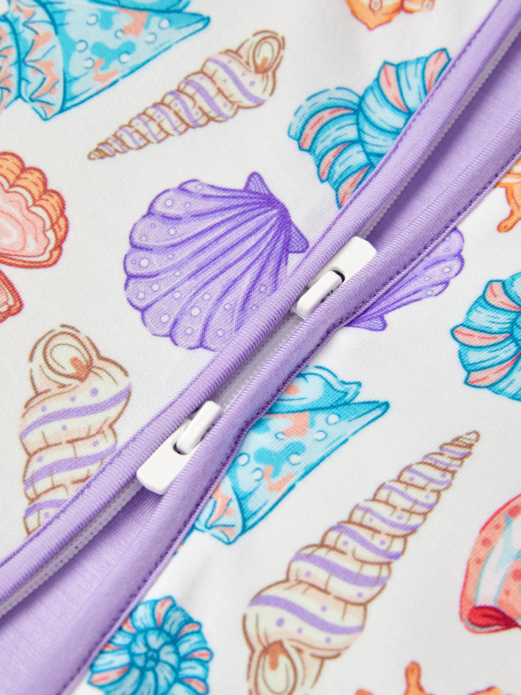 Bamboo Baby Girl Elegant Printed 2-Way Zip Onesies Anti Slip Long-sleeve Footie with Hairband Purple