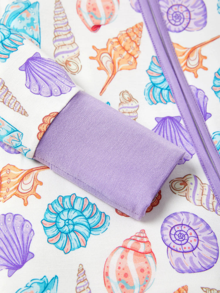 Bamboo Baby Girl Elegant Printed 2-Way Zip Onesies Anti Slip Long-sleeve Footie with Hairband Purple