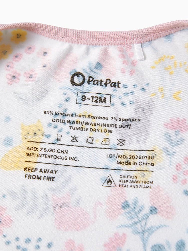 Bamboo Baby Girl Elegant Printed 2-Way Zip Onesies Anti Slip Long-sleeve Footie with Hairband Light Pink