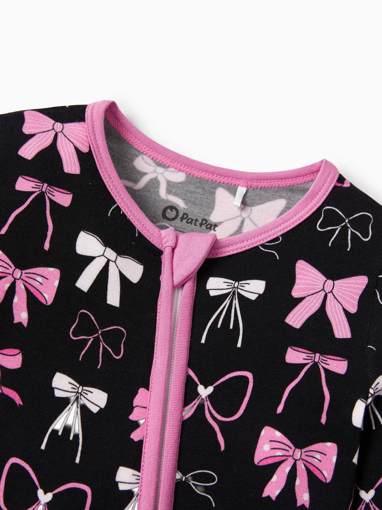 Bamboo Baby Girl Elegant Printed 2-Way Zip Onesies Anti Slip Long-sleeve Footie with Hairband Pink purple