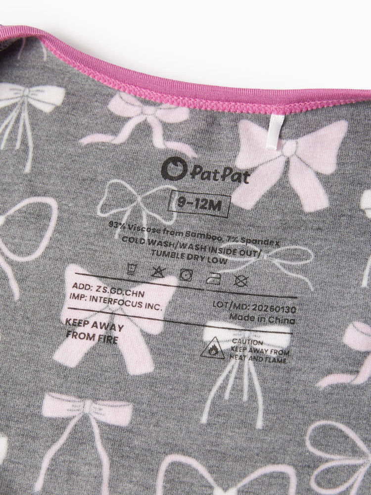 Bamboo Baby Girl Elegant Printed 2-Way Zip Onesies Anti Slip Long-sleeve Footie with Hairband Pink purple