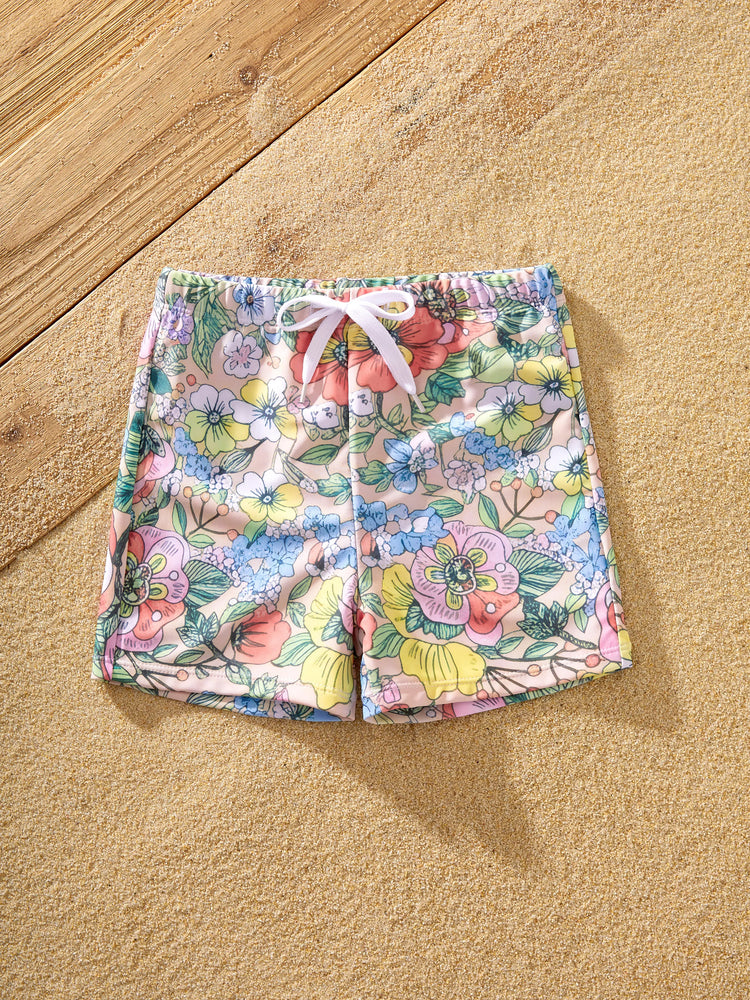 Pantalones cortos florales para niño pequeño, conjuntos de playa adorables para vacaciones y días de piscina Multicolor