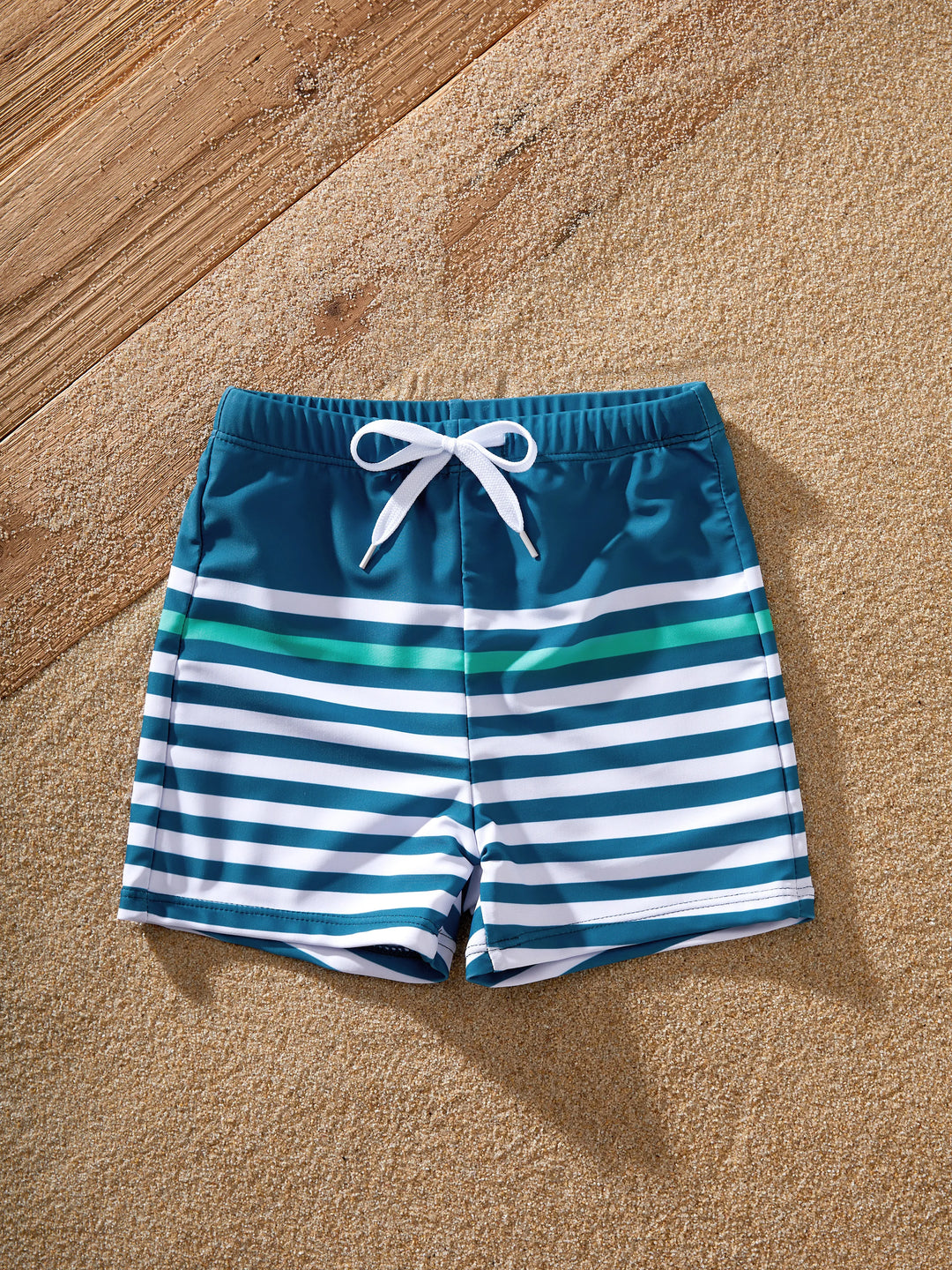 Toddler Boy Teal Striped Swim Trunks Set Multi-color