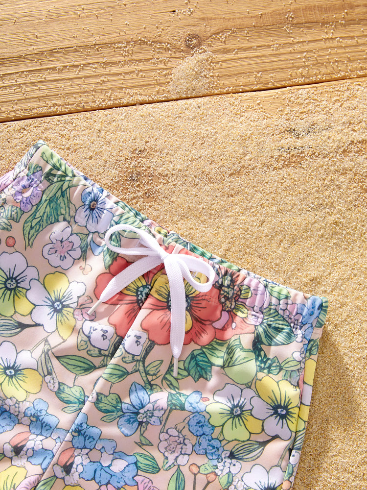 Mommy & me Floral Swimwear Bikini Set for Mom & Daughter Floral Board Shorts for Dad & Son, Cute Beach Outfits for Vacation & Pool Days Multi-color