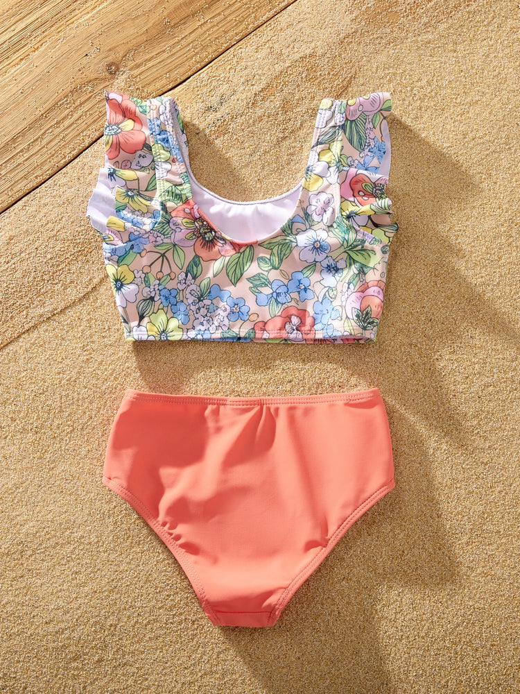 Mommy & me Floral Swimwear Bikini Set for Mom & Daughter Floral Board Shorts for Dad & Son, Cute Beach Outfits for Vacation & Pool Days Multi-color