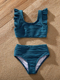 Toddler Girl Teal Striped Swimsuits Ruched Bikini Multi-color