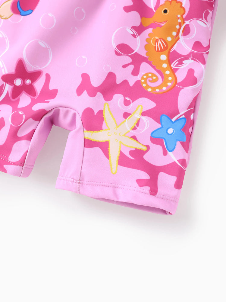 PAW Patrol Toddler Girl Skye UPF50+ Colorblock Swimsuit Hot Pink