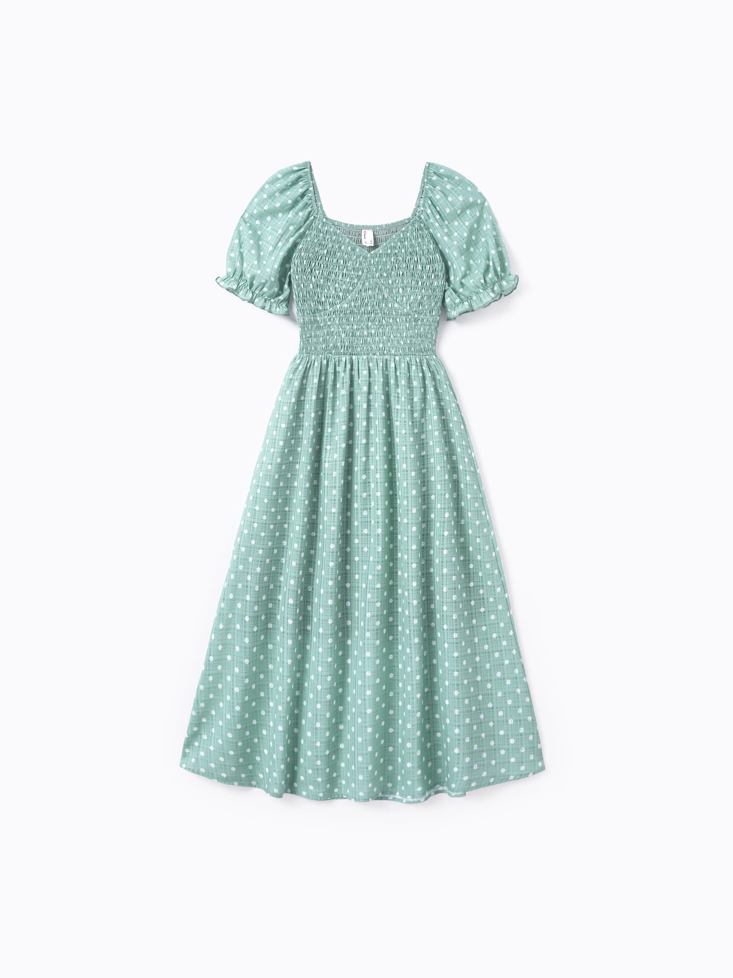 Mommy & me T-Shirt & Dress Set Polka Dot Puff-sleeve Dress for Mom, Da