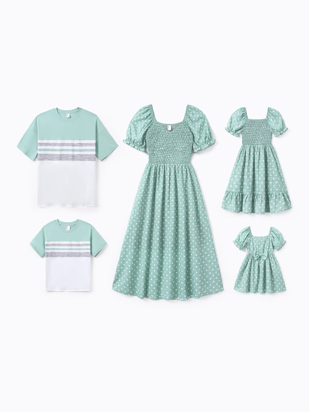 Toddler/Kid Girl Polka Dot Puff-sleeve Dress, Perfect for Family Outings & Photos Light Green