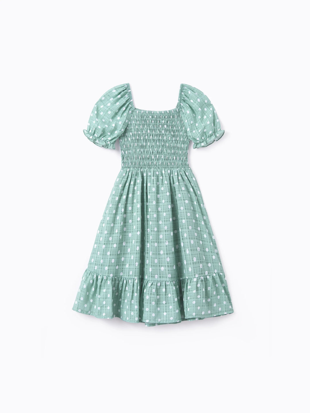 Toddler/Kid Girl Polka Dot Puff-sleeve Dress, Perfect for Family Outings & Photos Light Green