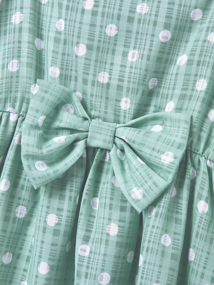 Daddy & Daughter T-Shirt & Dress Set Polka Dot Puff-sleeve Dress for Daughter & Baby, Color Block Cotton Tee for Dad , Perfect for Family Outings & Photos Light Green