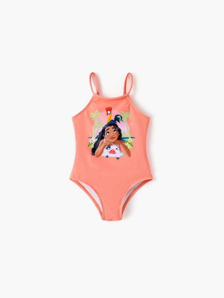 Disney Princess Toddler/Kid Girl Moana UPF50+ Sling Swimsuit with Removable Skirt Set Coral
