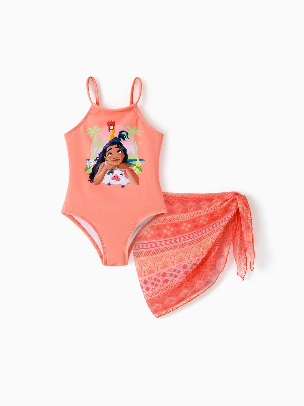 Bañador de tirantes coral UPF50+ de Moana con falda extraíble para la playa, inspirado en Moana de Disney