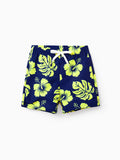 Toddler Boy Tropical Floral Swim Trunks Set Deep Blue