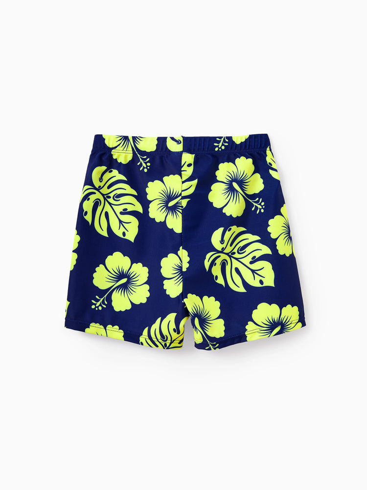 Toddler Boy Tropical Floral Swim Trunks Set Deep Blue