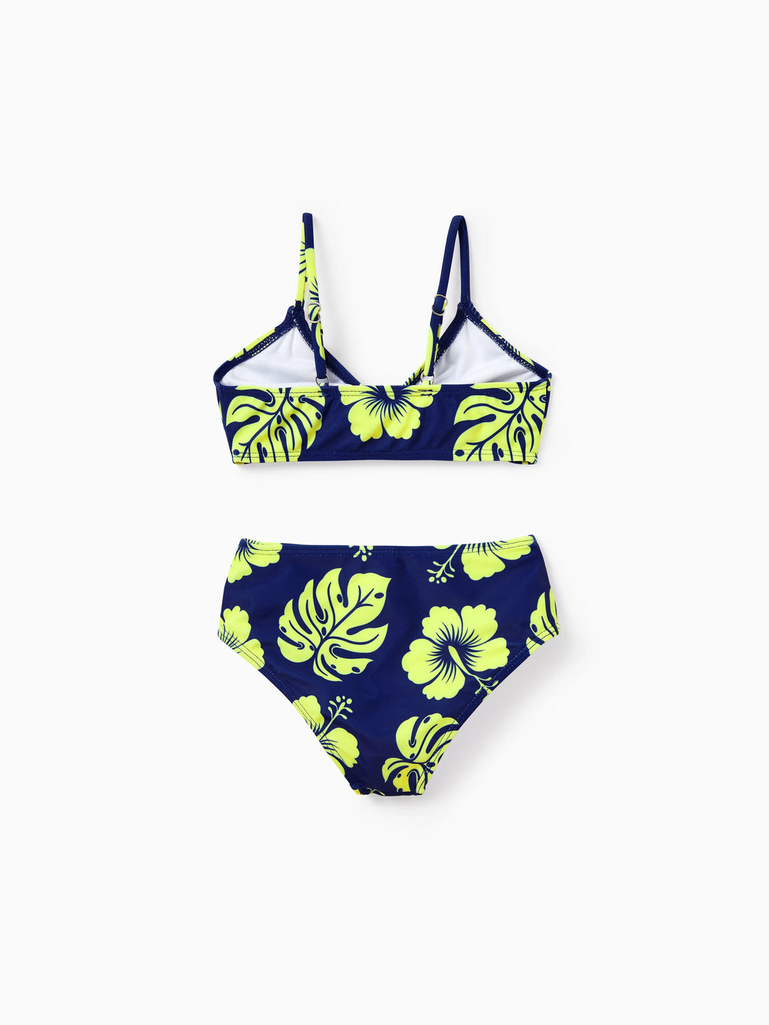 Trajes de Baño a Juego para Familia Estampado Floral Tropical Bikini Halter y Bañador Corto Azul Profundo