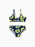 Toddler Girl Tropical Floral Swimsuits Halter Bikini Deep Blue
