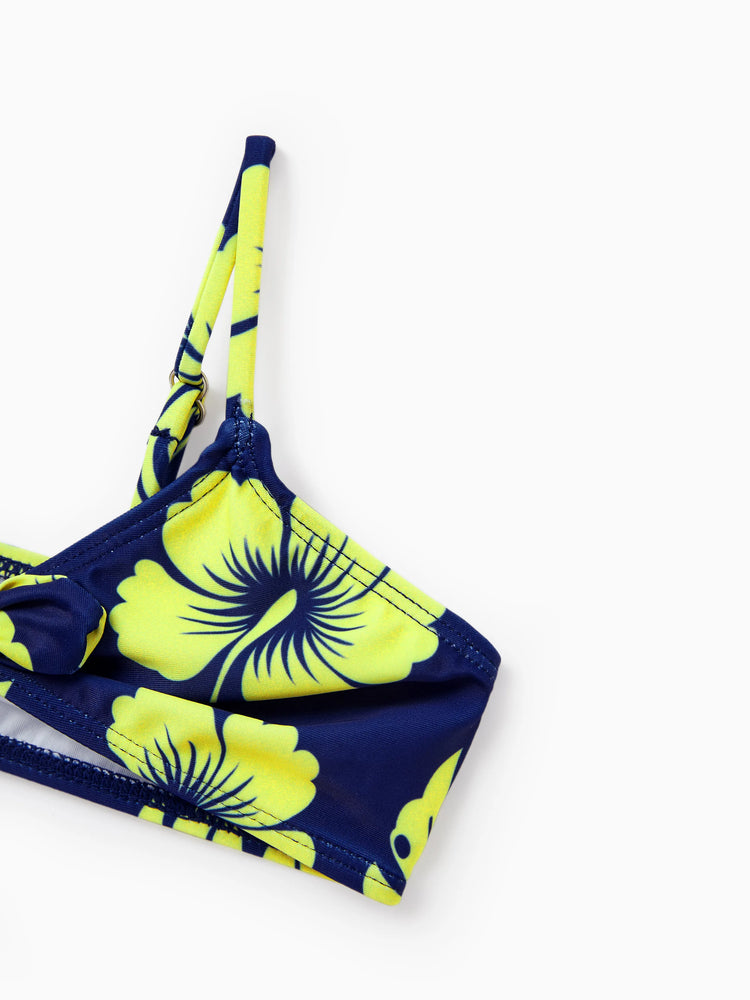 Toddler Girl Tropical Floral Swimsuits Halter Bikini Deep Blue