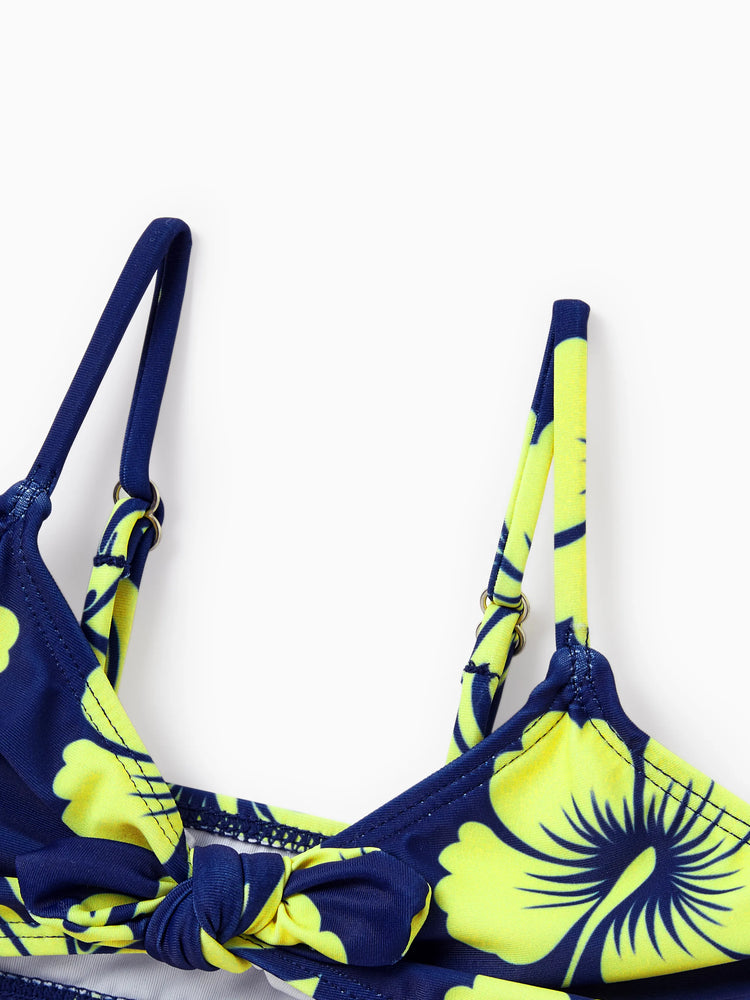 Toddler Girl Tropical Floral Swimsuits Halter Bikini Deep Blue
