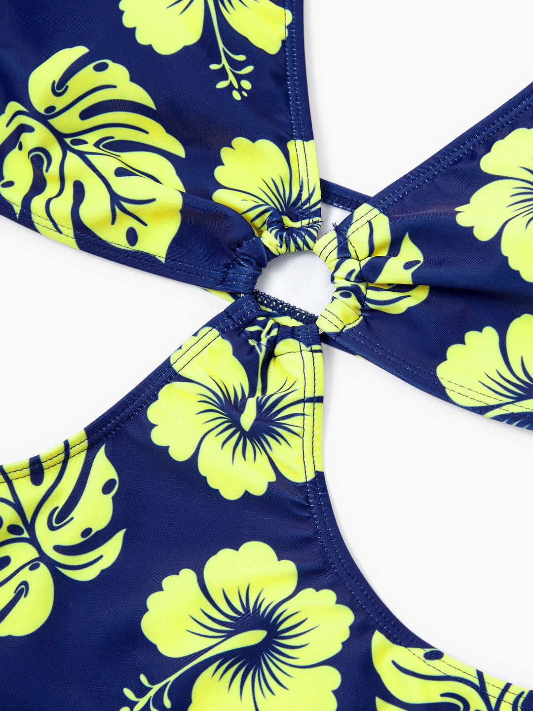 Mama & ich Tropische Blumen-Badeanzüge Neckholder-Bikini & Badeshorts Set Tiefblau
