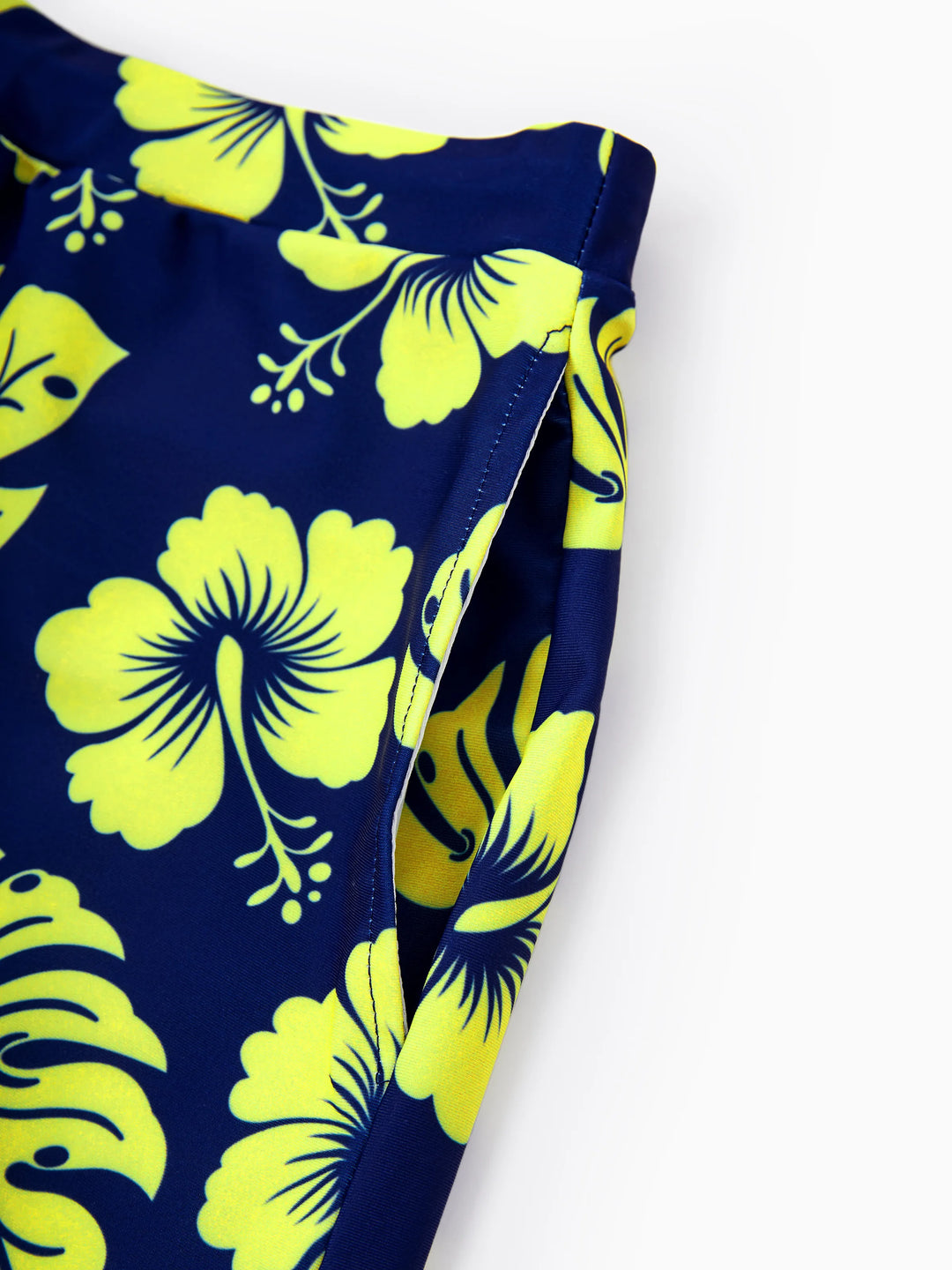 Trajes de Baño a Juego para Familia Estampado Floral Tropical Bikini Halter y Bañador Corto Azul Profundo