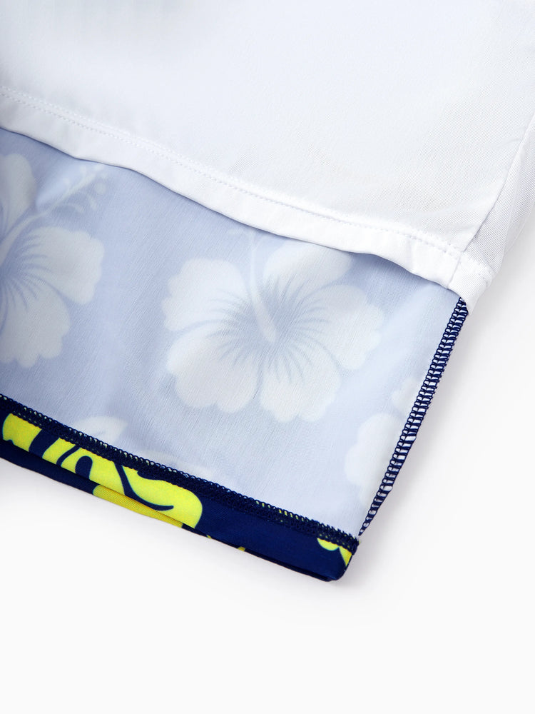 Family Matching Tropical Floral Swimsuits Halter Bikini & Swim Trunks Set Deep Blue