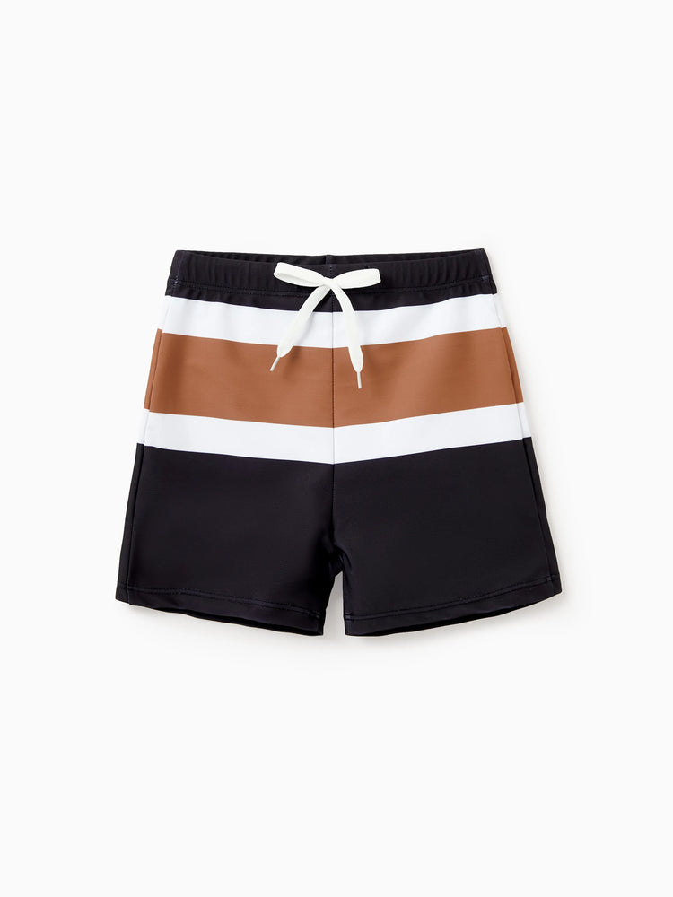 Family Matching Color Block Swimsuits Striped Bikini & Swim Trunks Set Color block