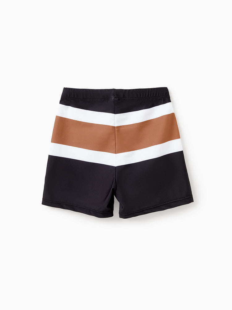 Family Matching Color Block Swimsuits Striped Bikini & Swim Trunks Set Color block