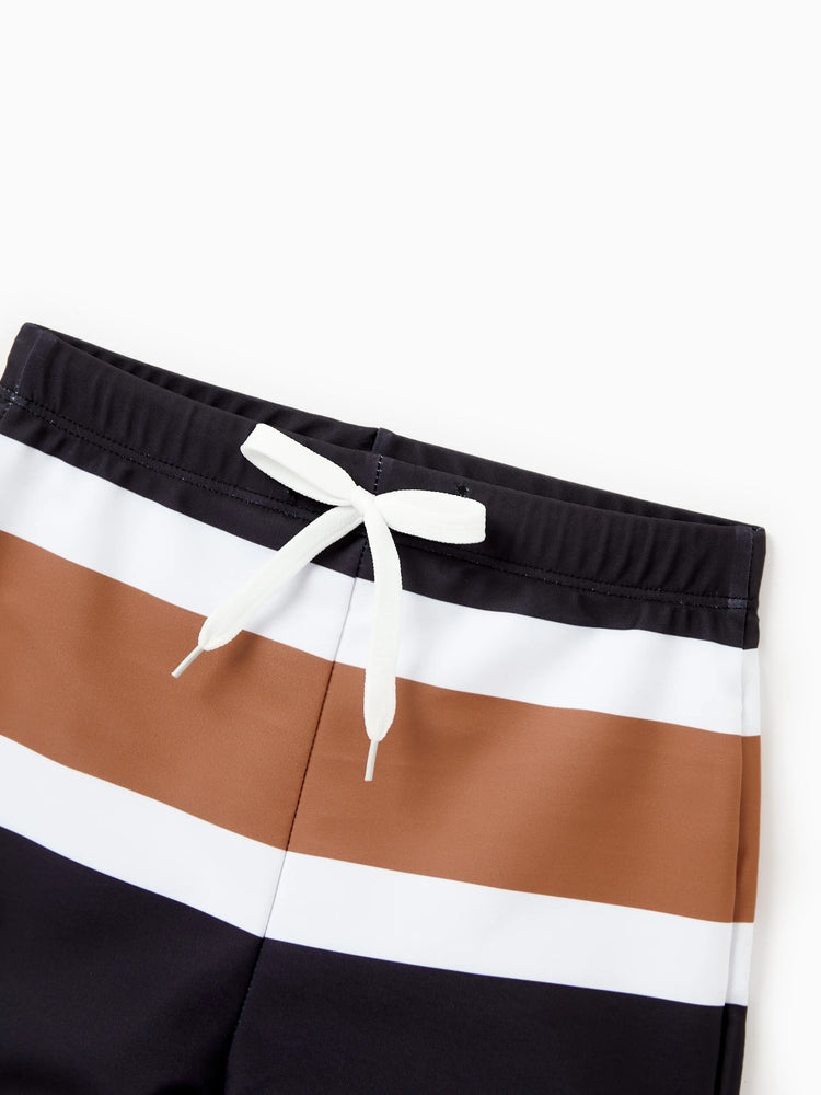 Family Matching Color Block Swimsuits Striped Bikini & Swim Trunks Set Color block