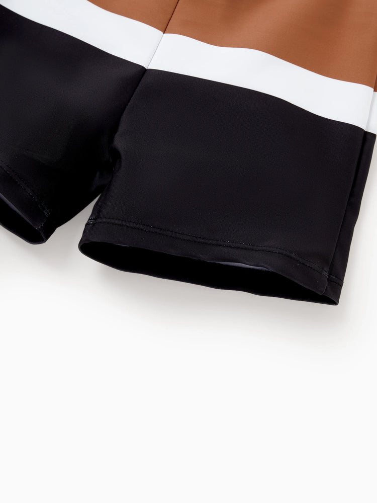 Family Matching Color Block Swimsuits Striped Bikini & Swim Trunks Set Color block