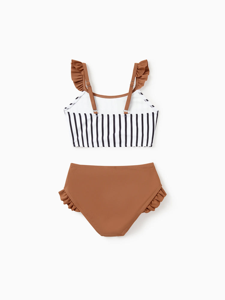 Family Matching Color Block Swimsuits Striped Bikini & Swim Trunks Set Color block