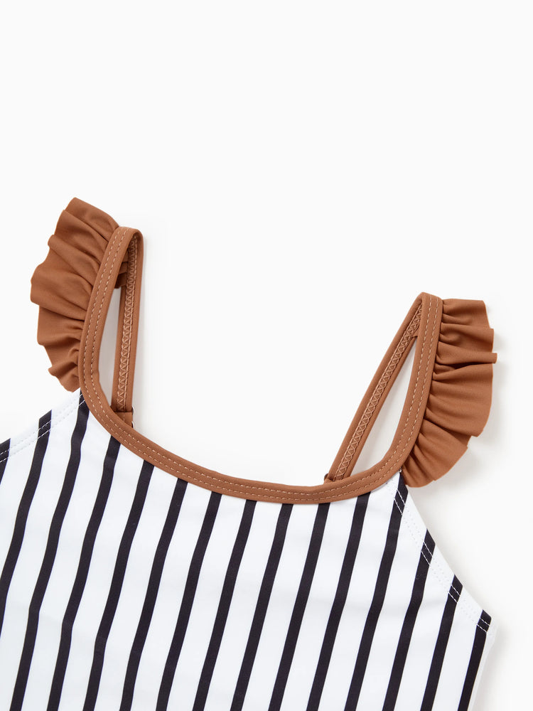 Family Matching Color Block Swimsuits Striped Bikini & Swim Trunks Set Color block