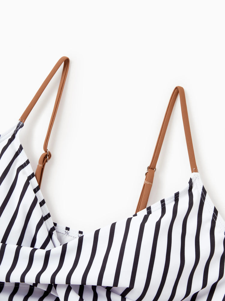 Family Matching Color Block Swimsuits Striped Bikini & Swim Trunks Set Color block