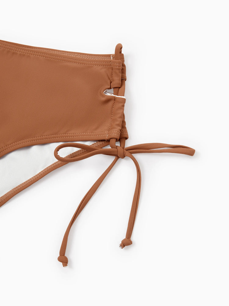 Family Matching Color Block Swimsuits Striped Bikini & Swim Trunks Set Color block