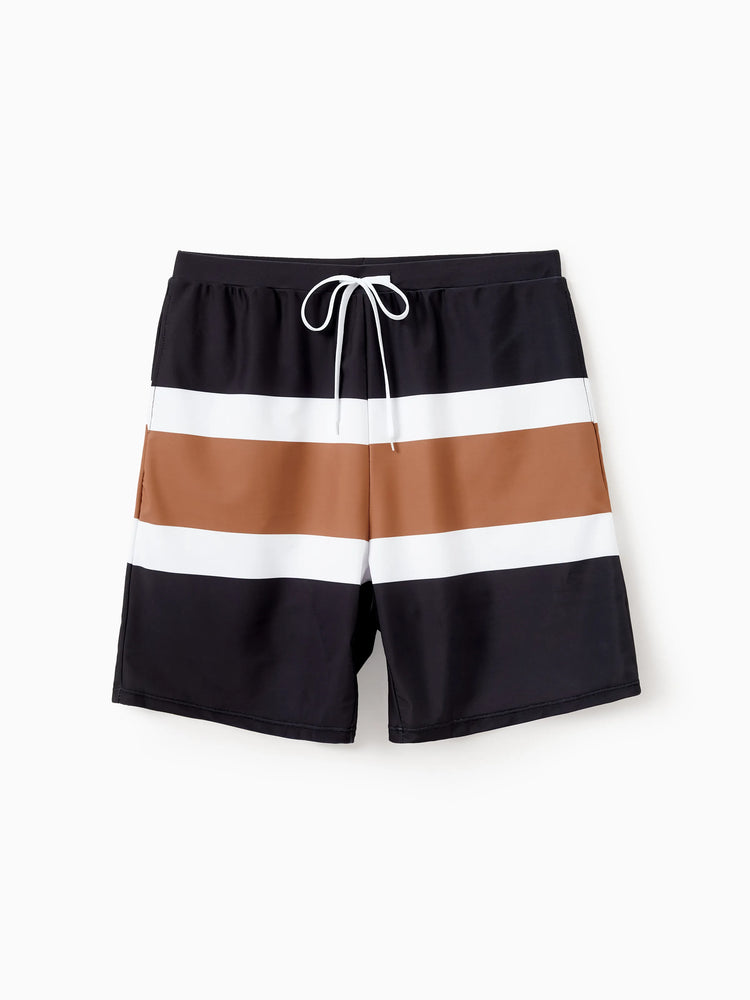 Family Matching Color Block Swimsuits Striped Bikini & Swim Trunks Set Color block