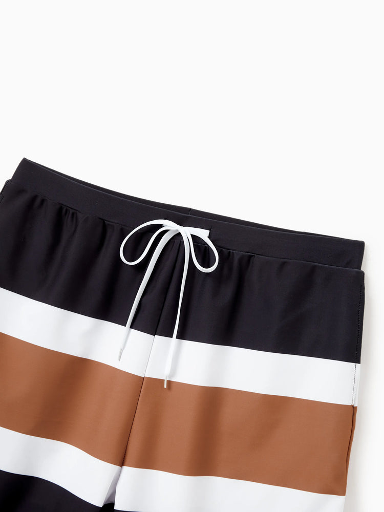 Family Matching Color Block Swimsuits Striped Bikini & Swim Trunks Set Color block