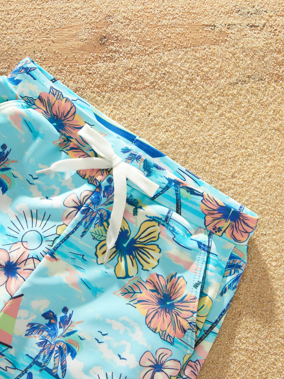 Maillots de bain Daddy & Fils à imprimé tropical, ensemble shorts de bain Daddy & Fils pour vacances d'été à la plage Bleu clair